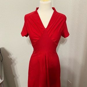 Unique Vintage Red Pleat Bust Dress